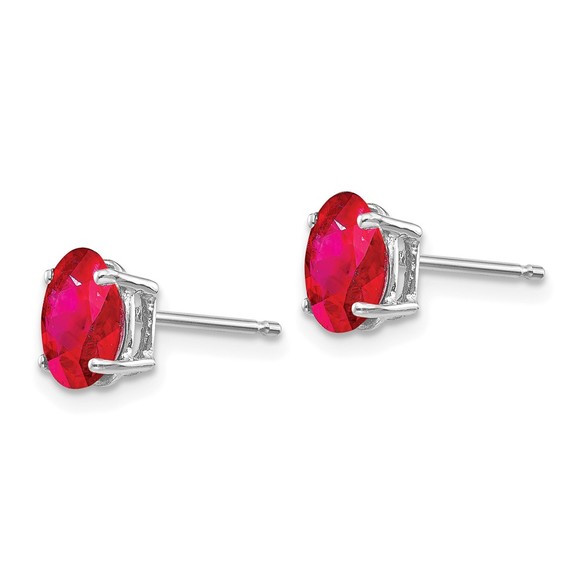 14k White Gold Red Ruby (July Birthstone) Earrings - Picture 2 of 3